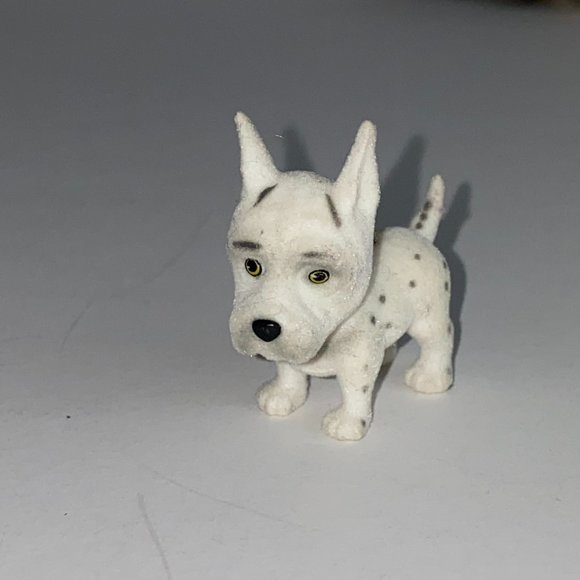 Pretend Play Velvety Flocked Miniature White Dog With Spots Pointed Ears Toy - Picture 1 of 9